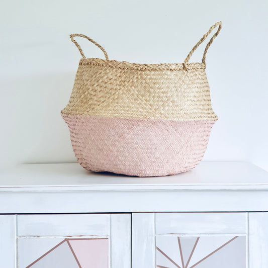 Dusky Pink two-tone Seagrass Basket - Extra Large