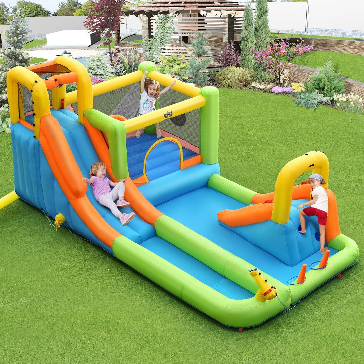 Inflatable Water Park Bounce House Double Water Slides Climbing