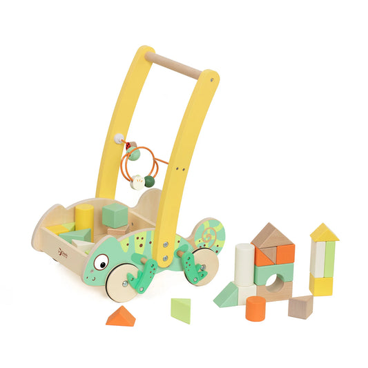 Classic World - Baby Walker With Blocks - Chameleon