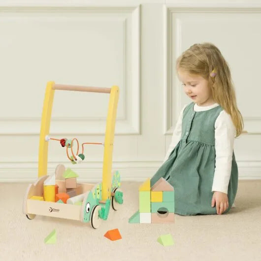 Classic World - Baby Walker With Blocks - Chameleon