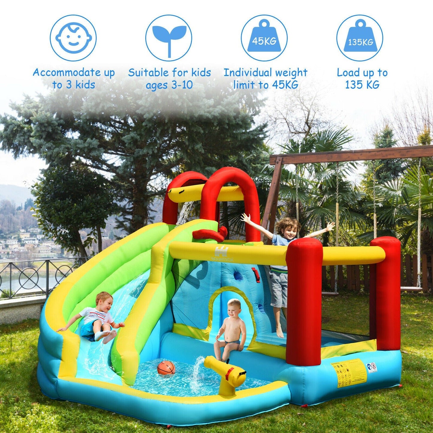 Inflatable Bouncy Water Castle with Slide and Water Gun