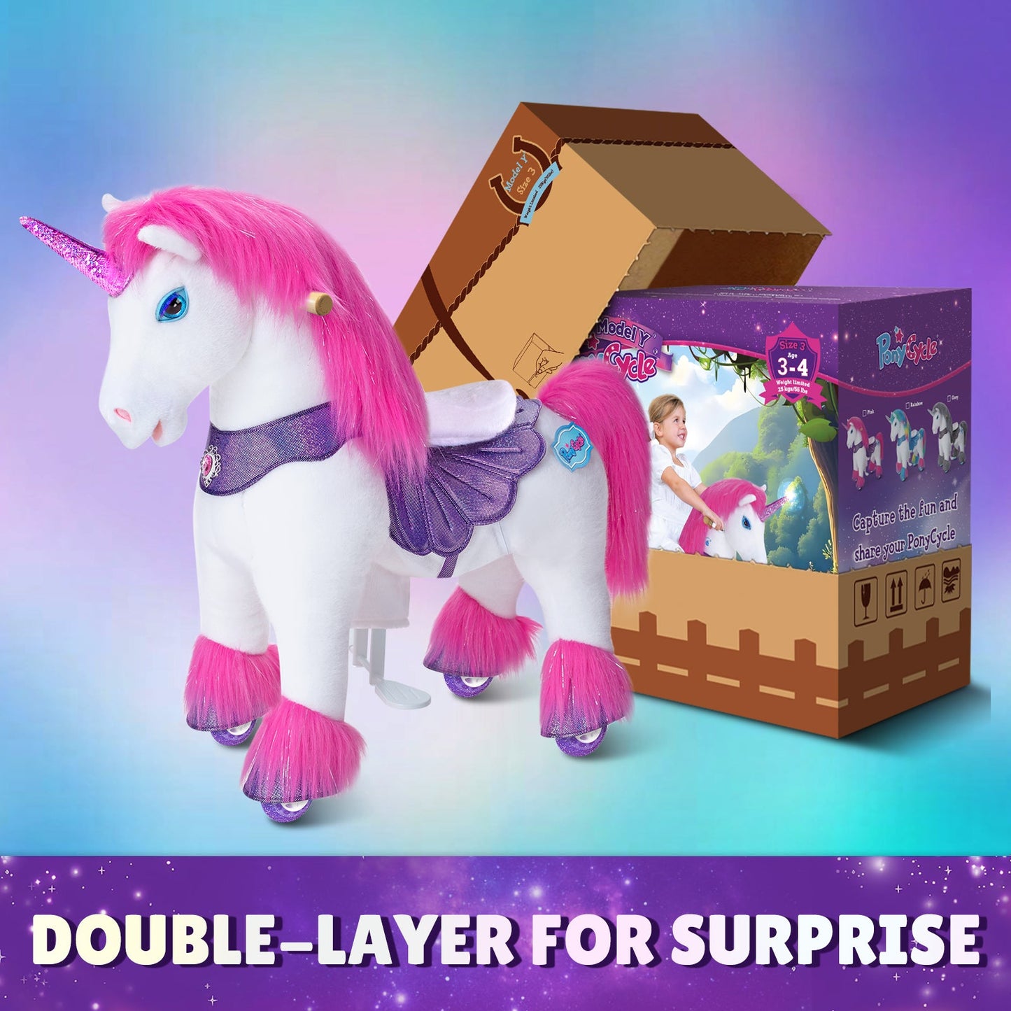 Model Y Pink Unicorn Rideable Toy for Age 3-4