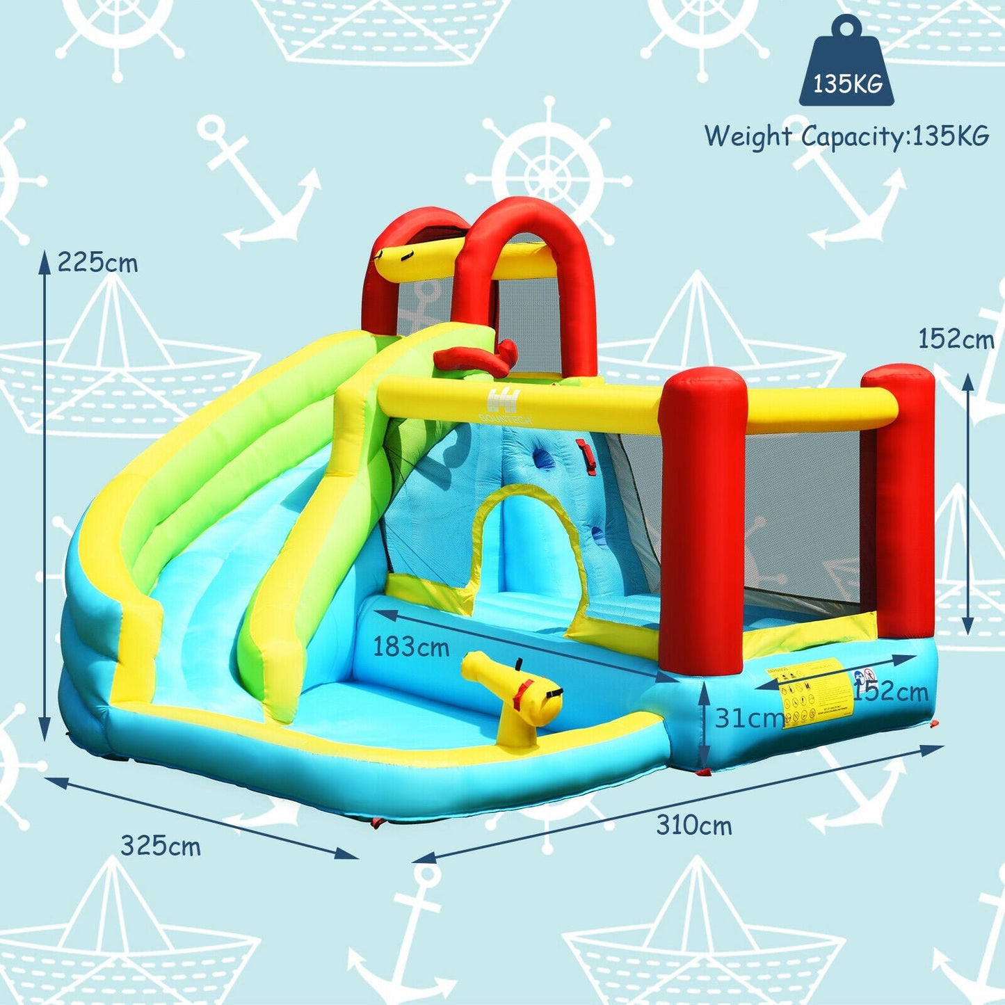 Inflatable Bouncy Water Castle with Slide and Water Gun