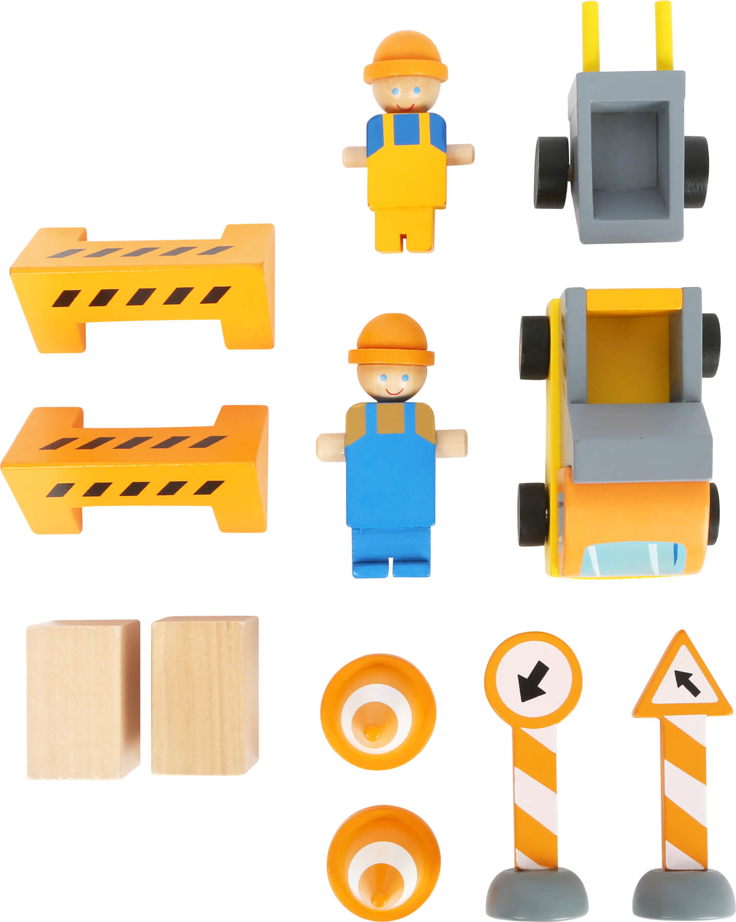 Small Foot Wooden Crane with Construction Site Accessories