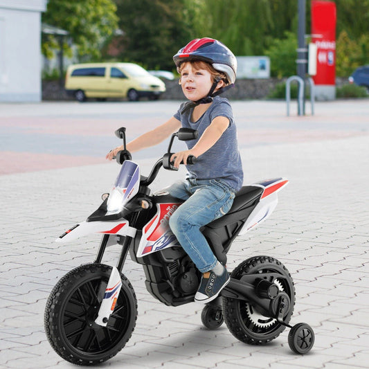 12V Battery Powered Toddler Motorbike with Music for 3-8 Years Old Kids-White