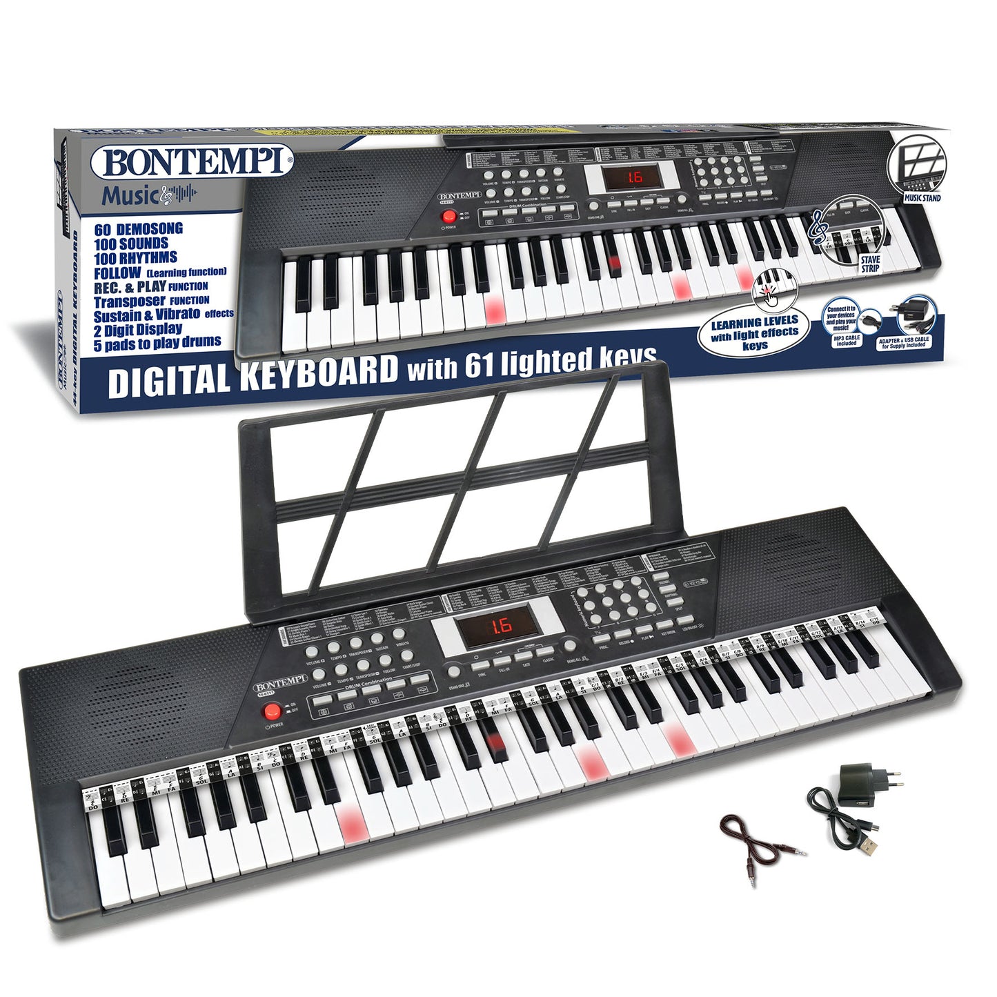 Bontempi 61-Key Electronic Keyboard with Lighted Keys