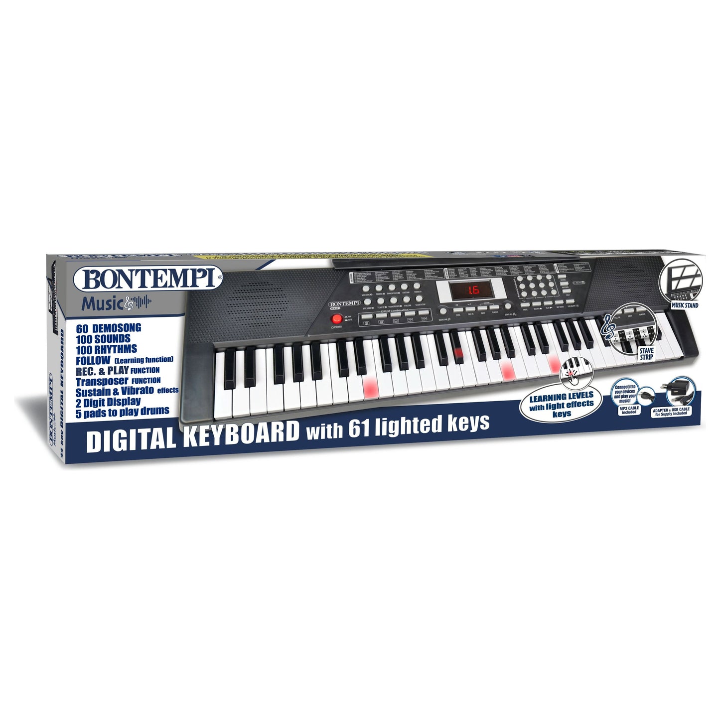 Bontempi 61-Key Electronic Keyboard with Lighted Keys