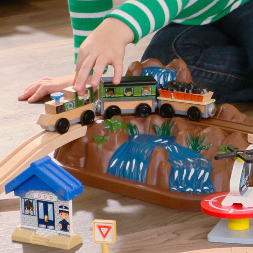 close up of kidkraft wooden train set