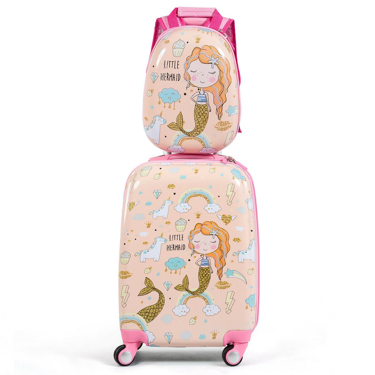 ABS Kids Backpack Luggage Set Children Suitcase Travel Schoo-Pink - The Online Toy Shop - Costway - 1