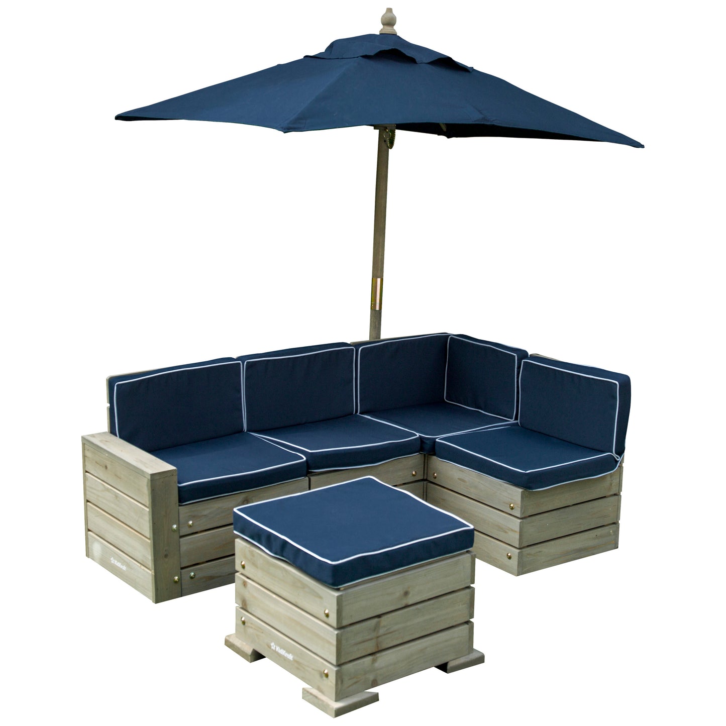 KidKraft Outdoor Sectional, Ottoman & Umbrella Set - Barnwood Gray & Navy