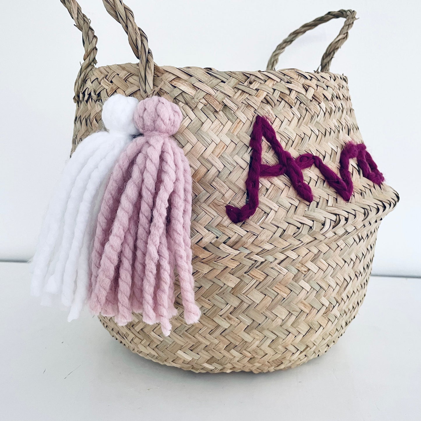 Pink Personalised Tassel Name Basket - Large