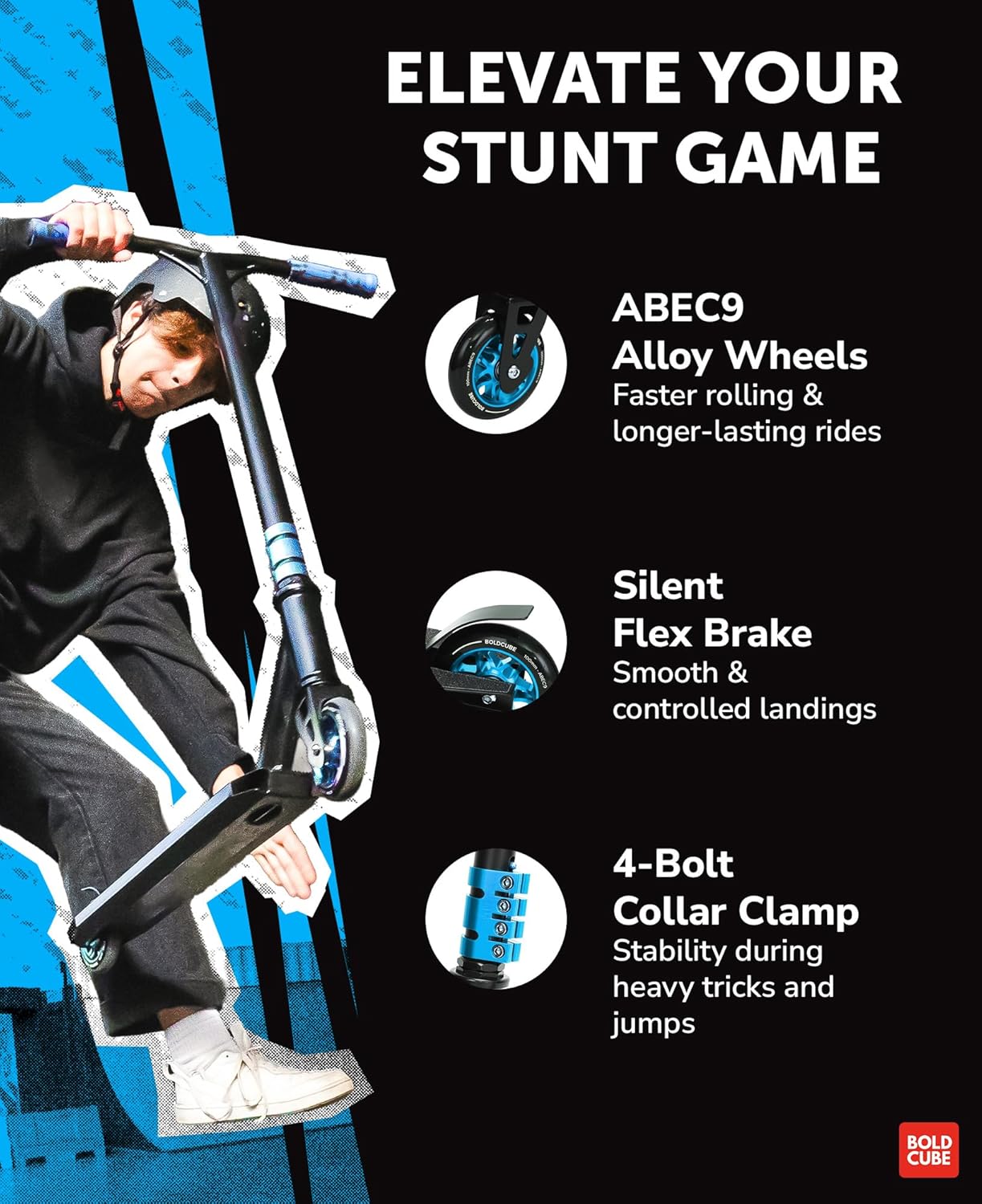 BOLDCUBE Cyan - Deluxe Stunt Scooter