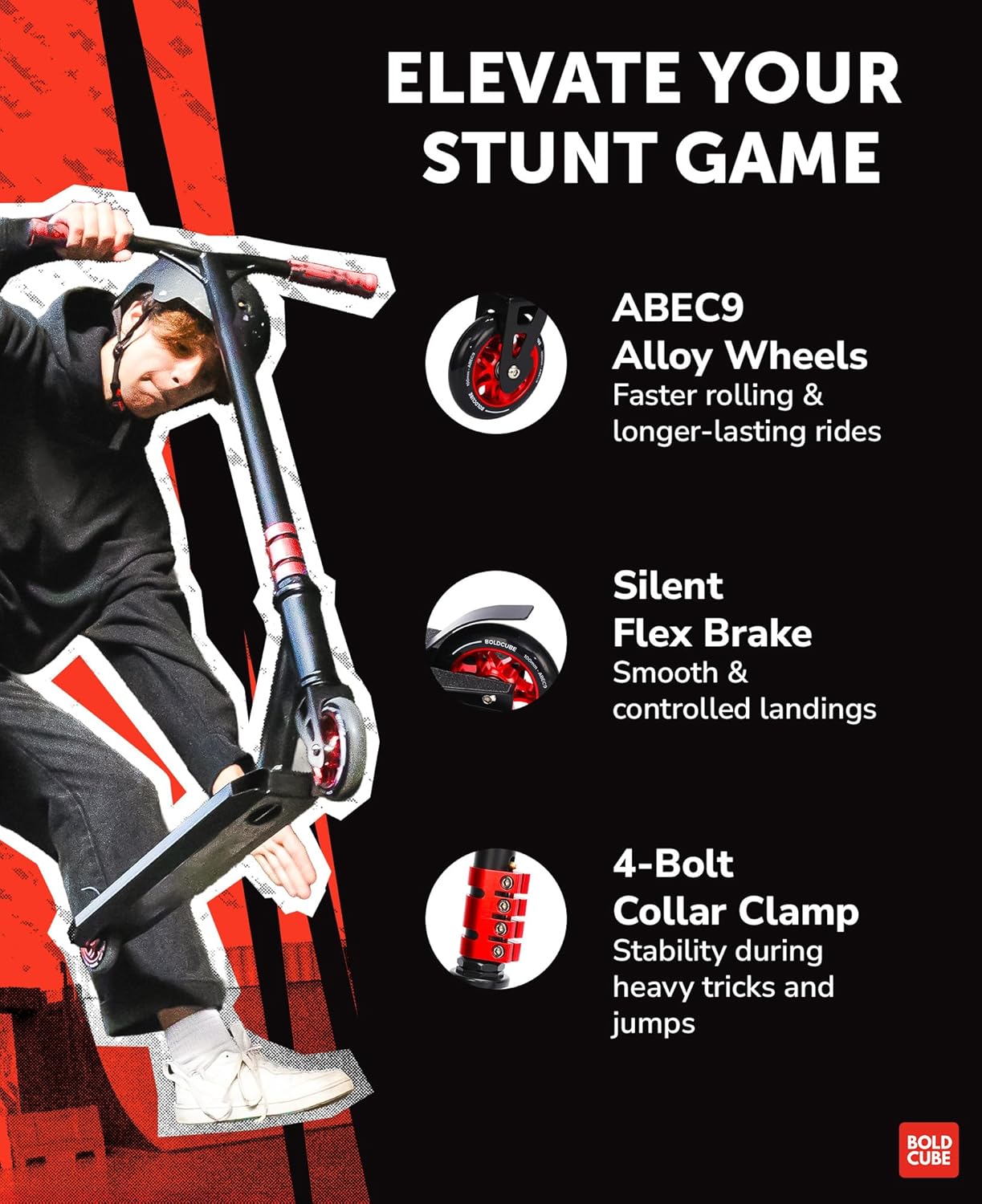 BOLDCUBE Black - Deluxe Stunt Scooter