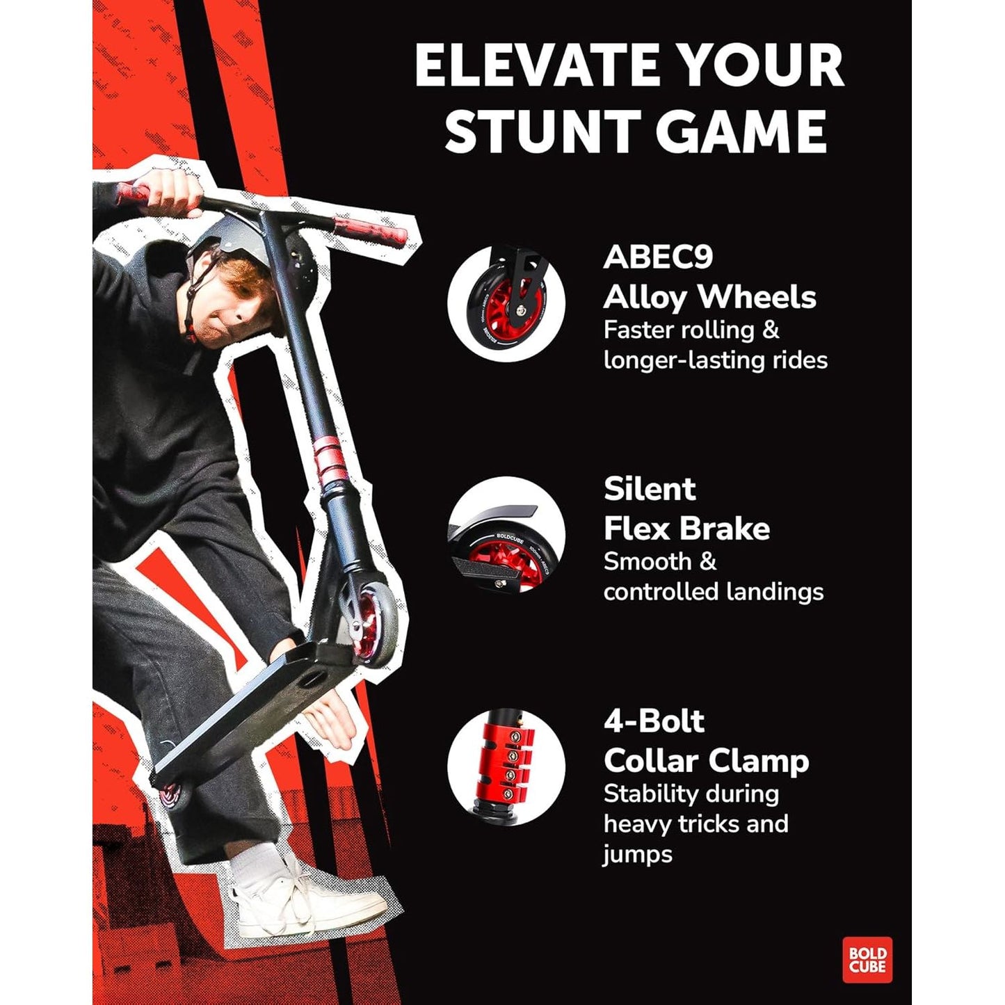 BOLDCUBE Black - Deluxe Stunt Scooter