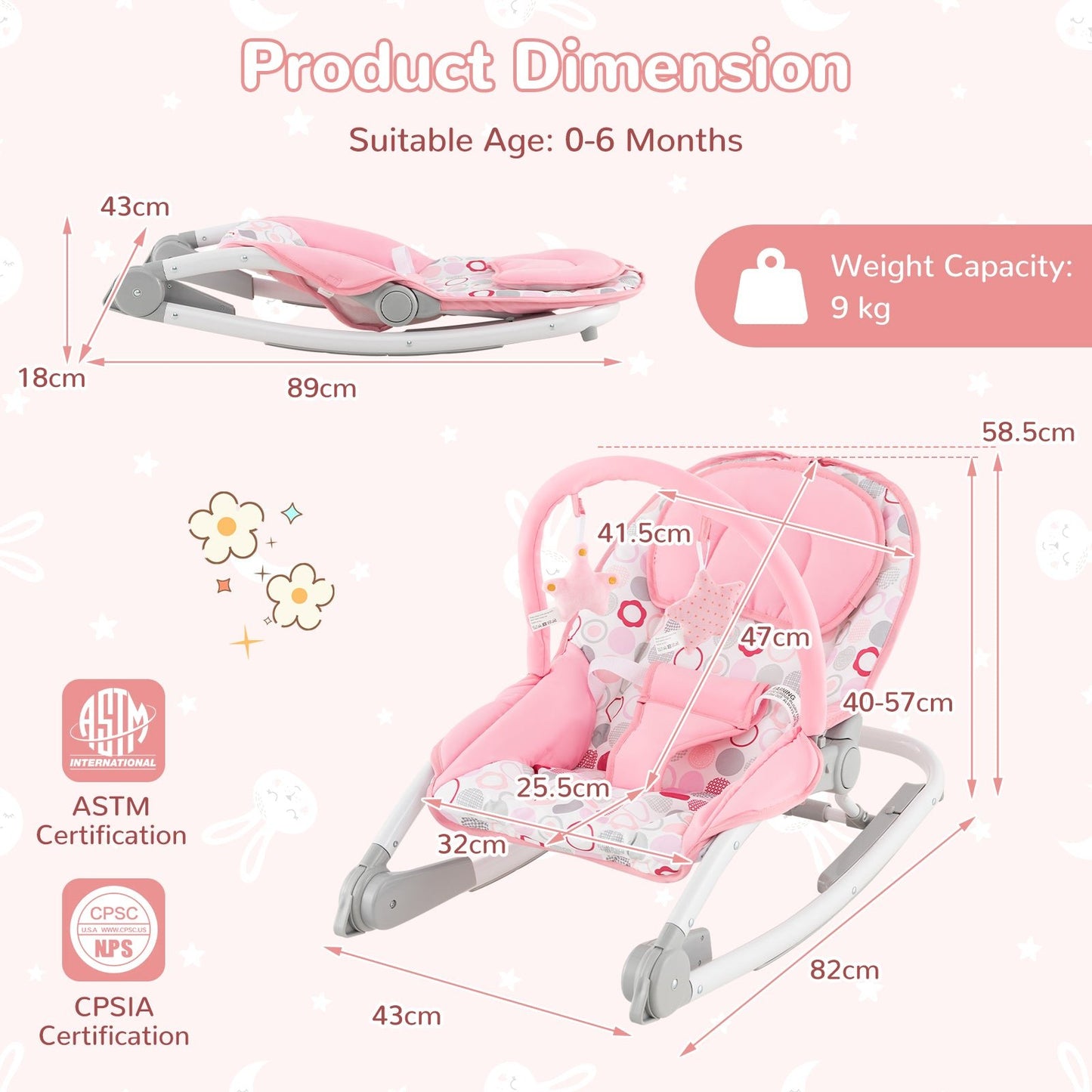 2-In-1 Portable Baby Rocker with Adjustable Backrest and Safety Belt-Pink - The Online Toy Shop - 4 - Costway