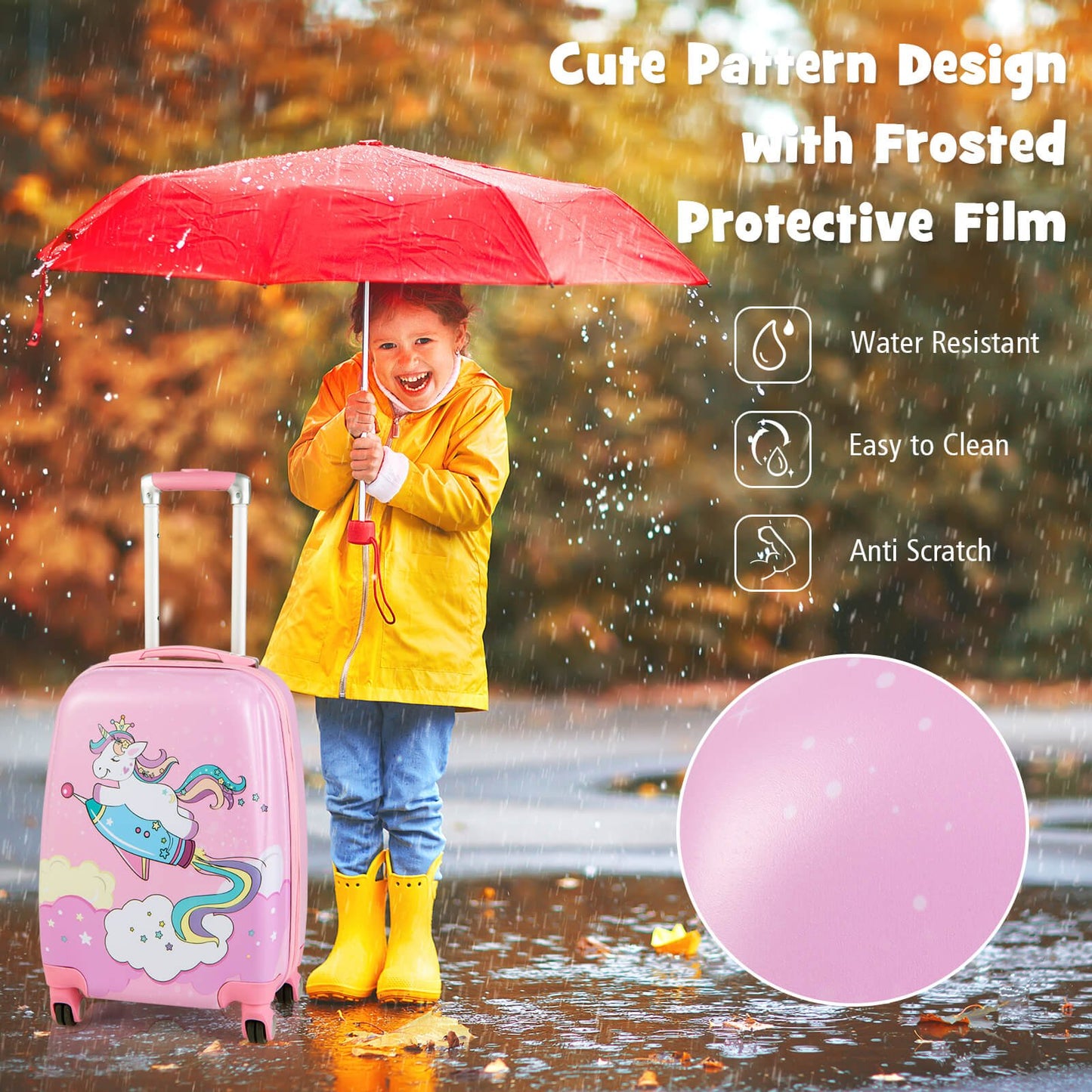 2 Piece Kids Luggage Set with Spinner Wheels - Pink Unicorn