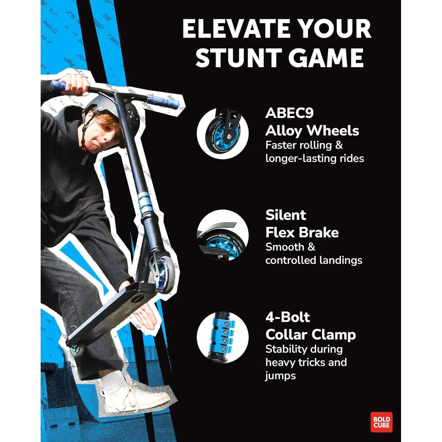 BOLDCUBE Cyan - Deluxe Stunt Scooter