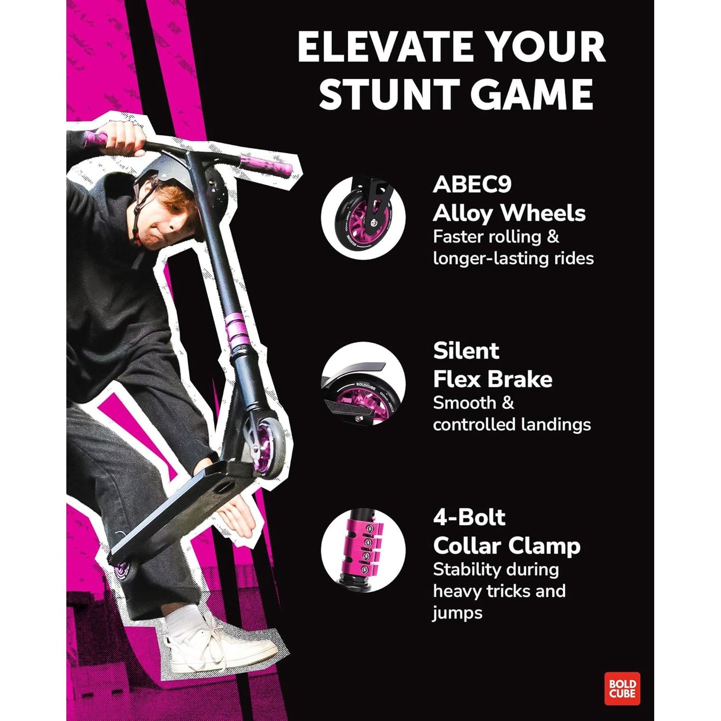 BOLDCUBE Pink - Deluxe Stunt Scooter