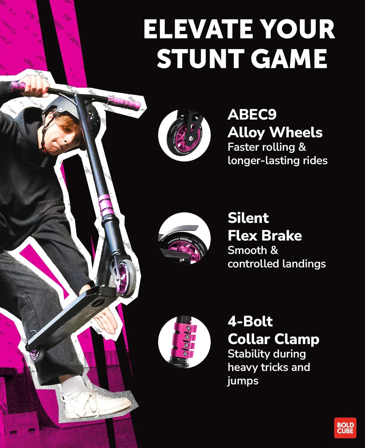 BOLDCUBE Pink - Deluxe Stunt Scooter