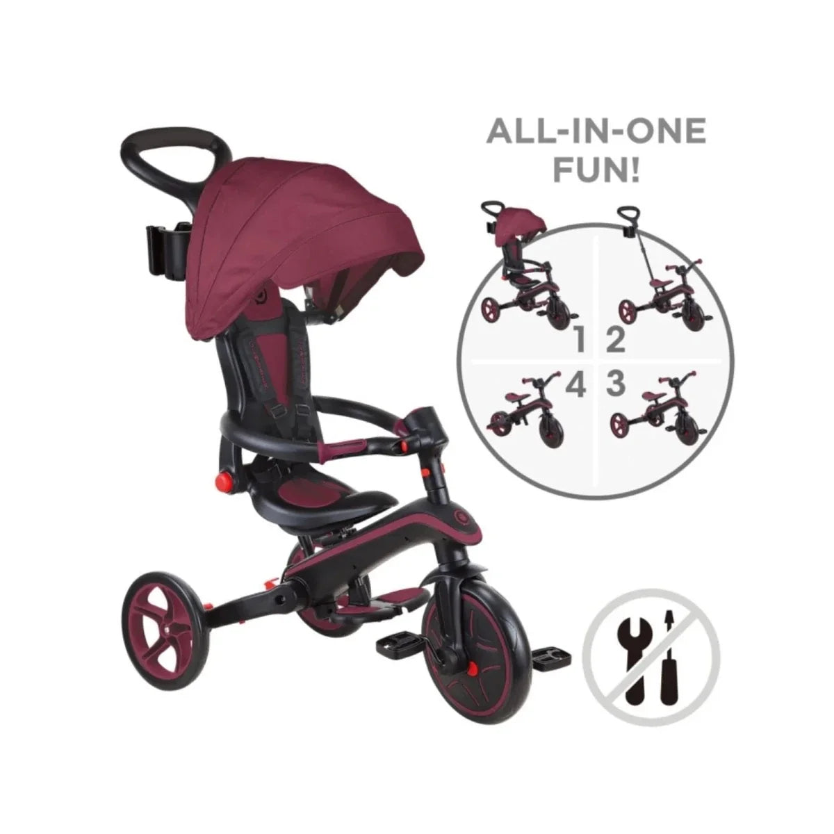 Globber 4-in-1 Explorer Trike Foldable - Burgundy