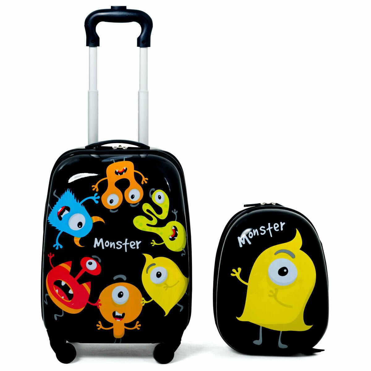 2 Pieces Kids Luggage Set with 4 Casters and Retractable Handle - Monster - The Online Toy Shop - Costway - 4