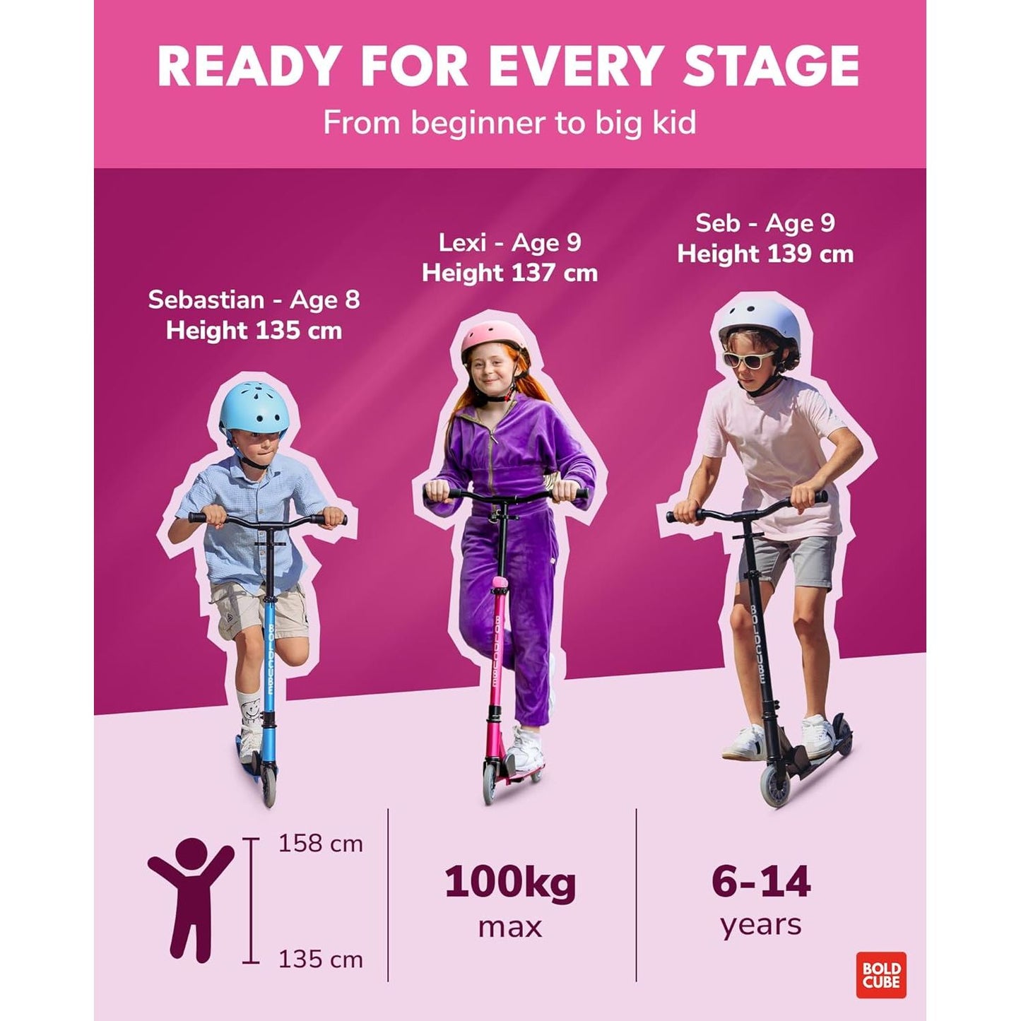 BOLDCUBE Fuchsia - Deluxe 2 Wheel Scooter
