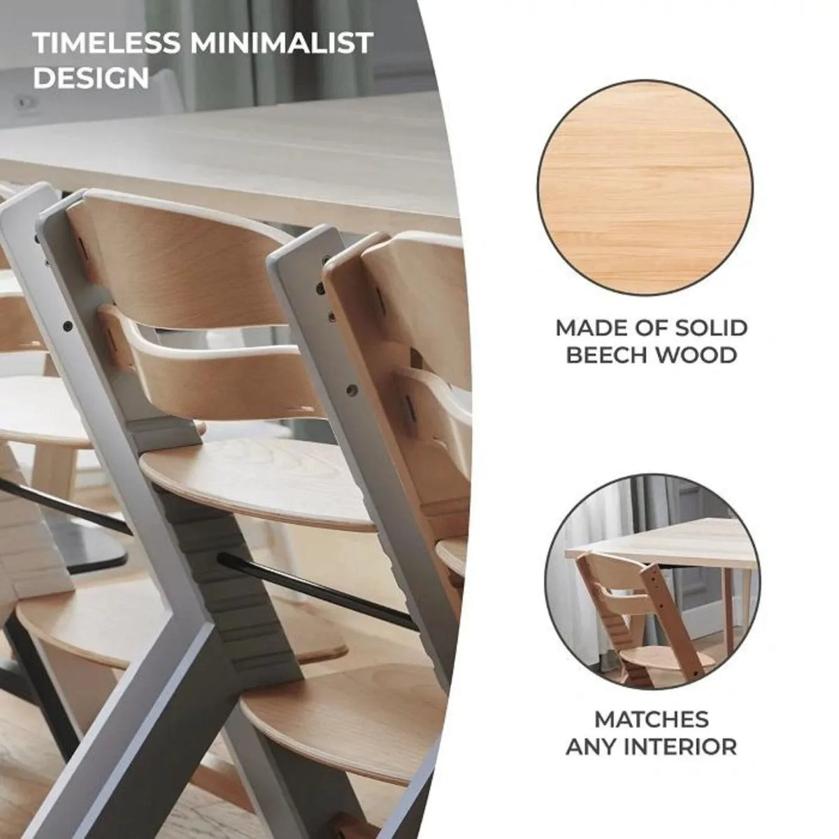 Kinderkraft Enock Wooden Highchair - Wooden White