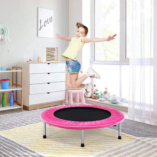 Foldable Mini Trampoline with Springs and Padded Cover-pink