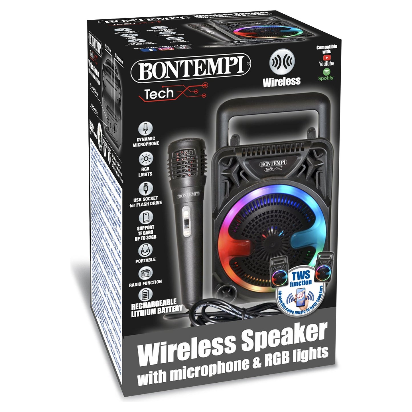 Bontempi Mini Wireless Speaker with Dynamic Microphone and Light Effects