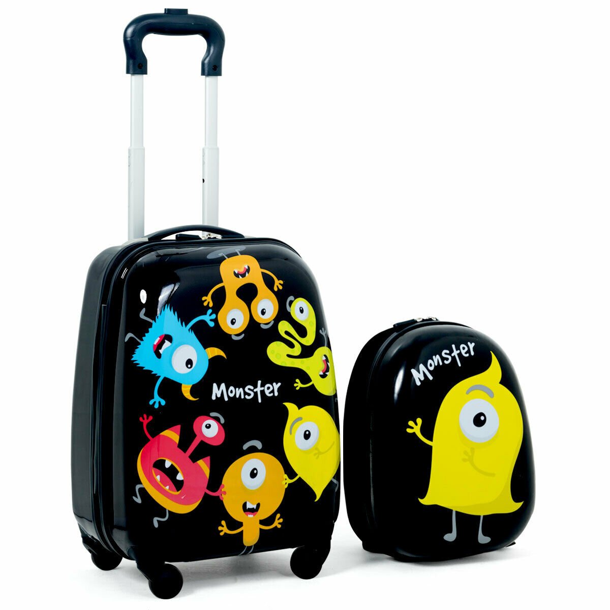 2 Pieces Kids Luggage Set with 4 Casters and Retractable Handle - Monster - The Online Toy Shop - Costway - 3