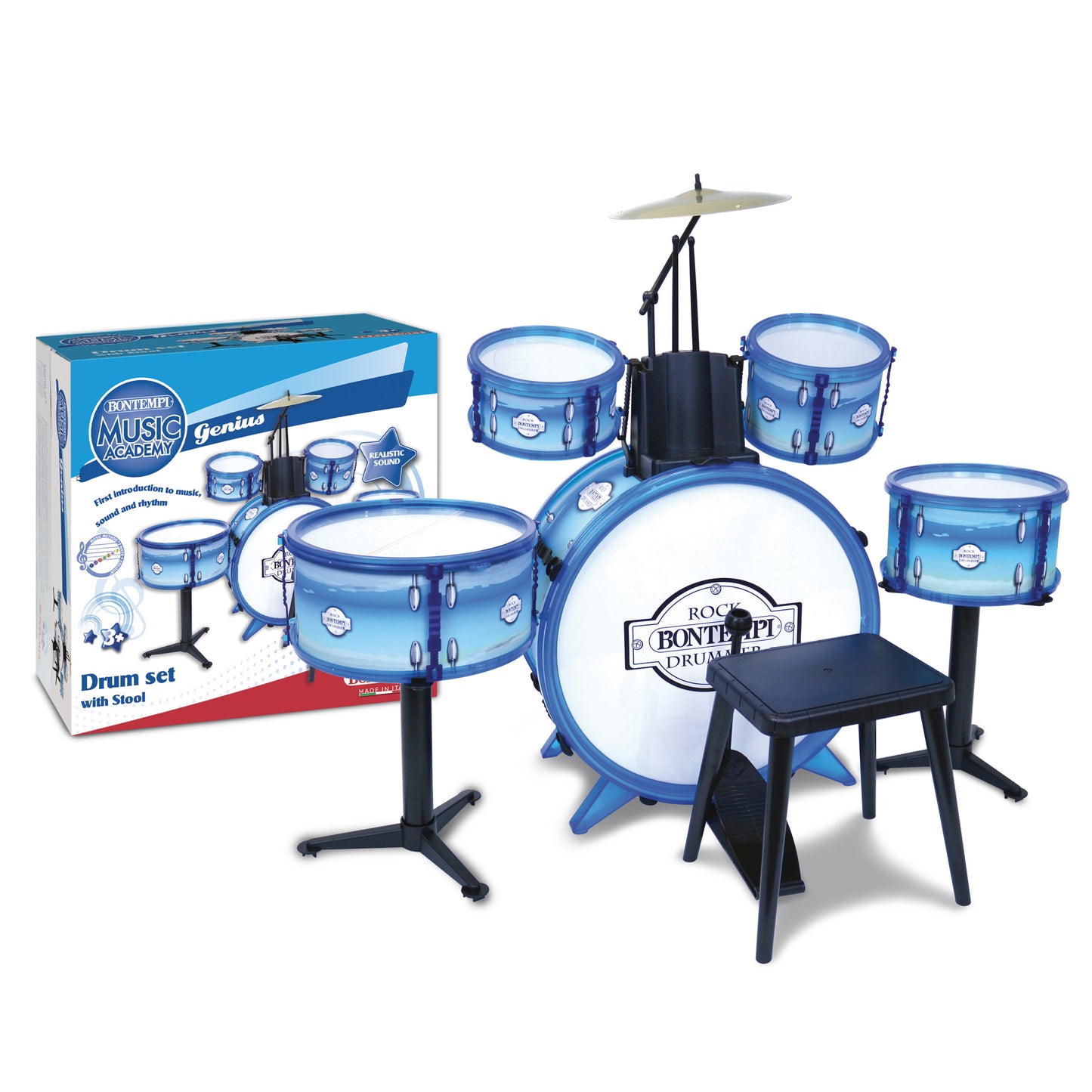 Bontempi Metallic Silver Drum Set 6 pcs with Stool