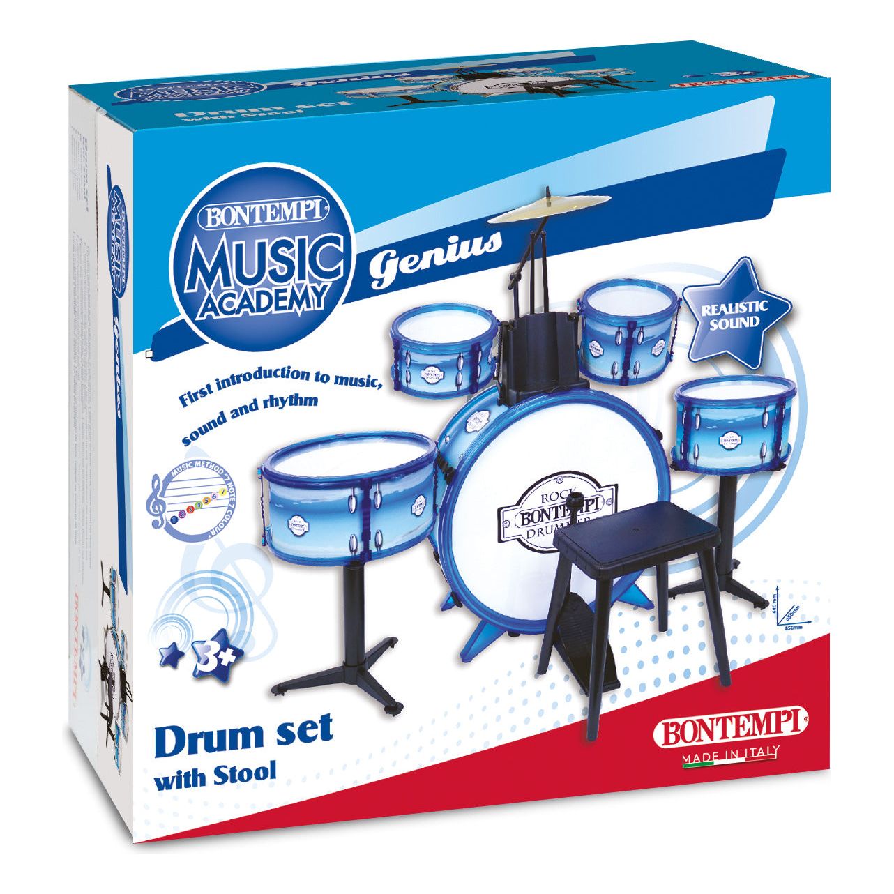 Bontempi Metallic Silver Drum Set 6 pcs with Stool