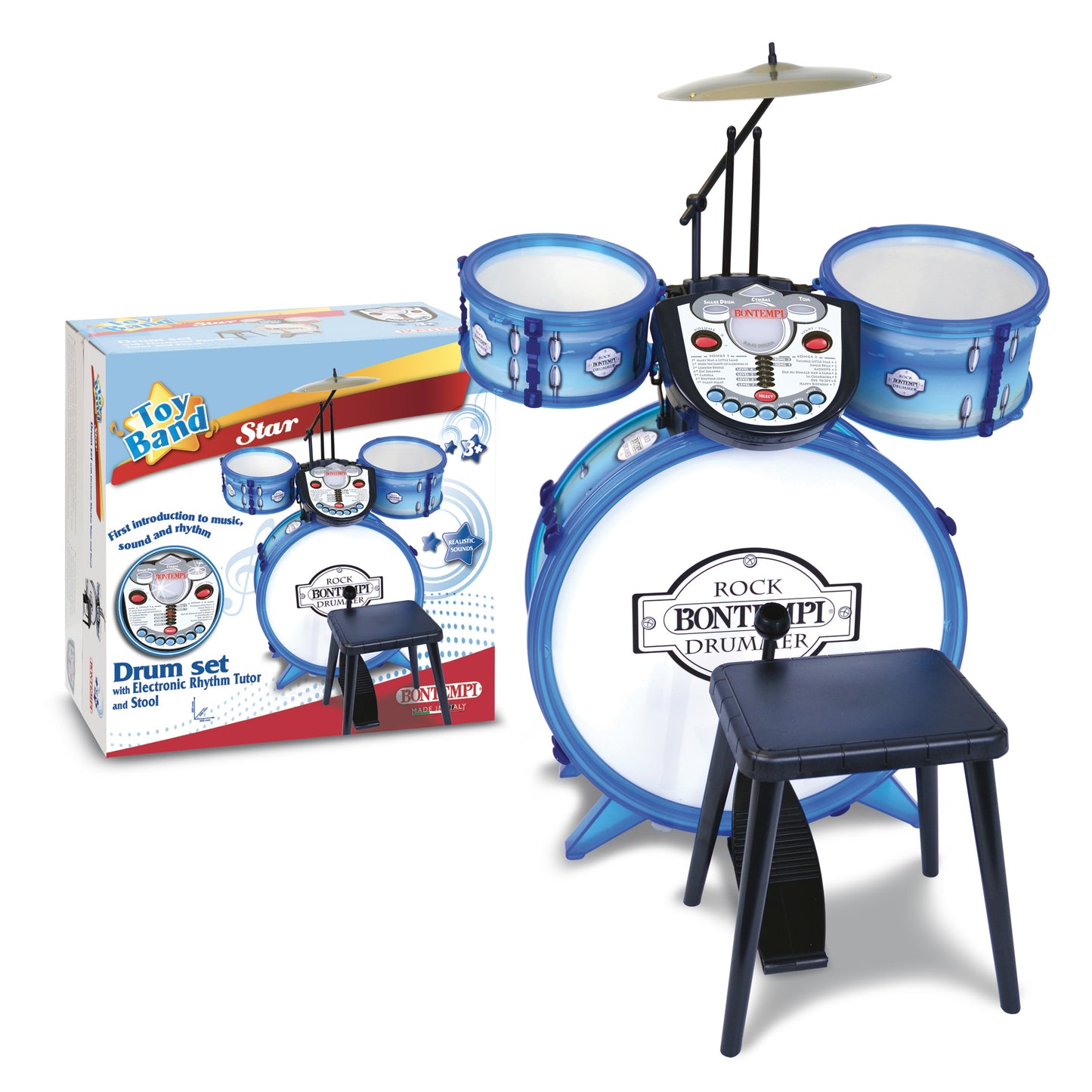 Bontempi Drum Set 4 pcs with Stool and Electronic Rhythm