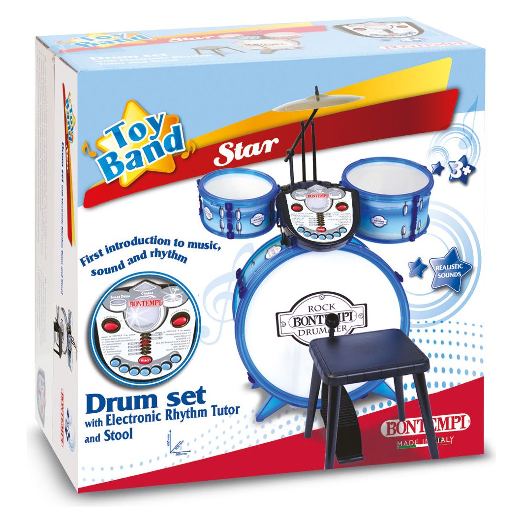 Bontempi Drum Set 4 pcs with Stool and Electronic Rhythm