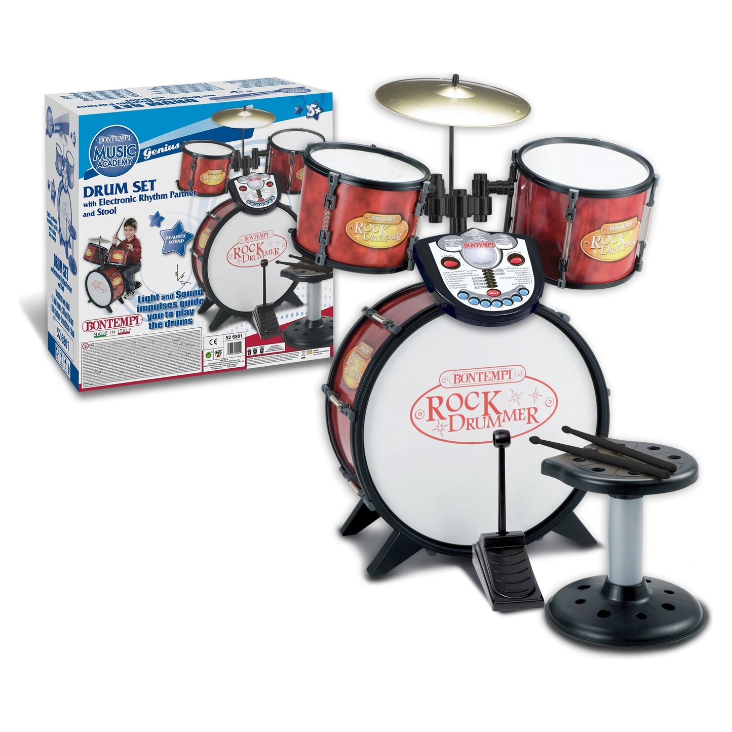 Bontempi Drum Set 4 pcs with Electronic Rhythm Tutor & Stool