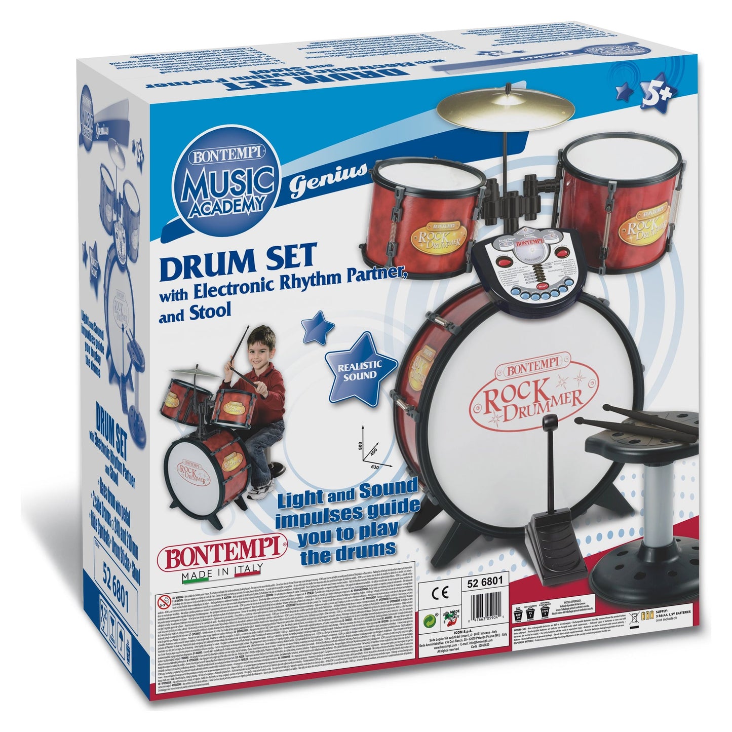 Bontempi Drum Set 4 pcs with Electronic Rhythm Tutor & Stool