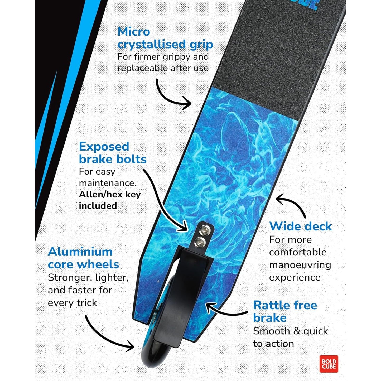 BOLDCUBE Cyan - Deluxe Stunt Scooter