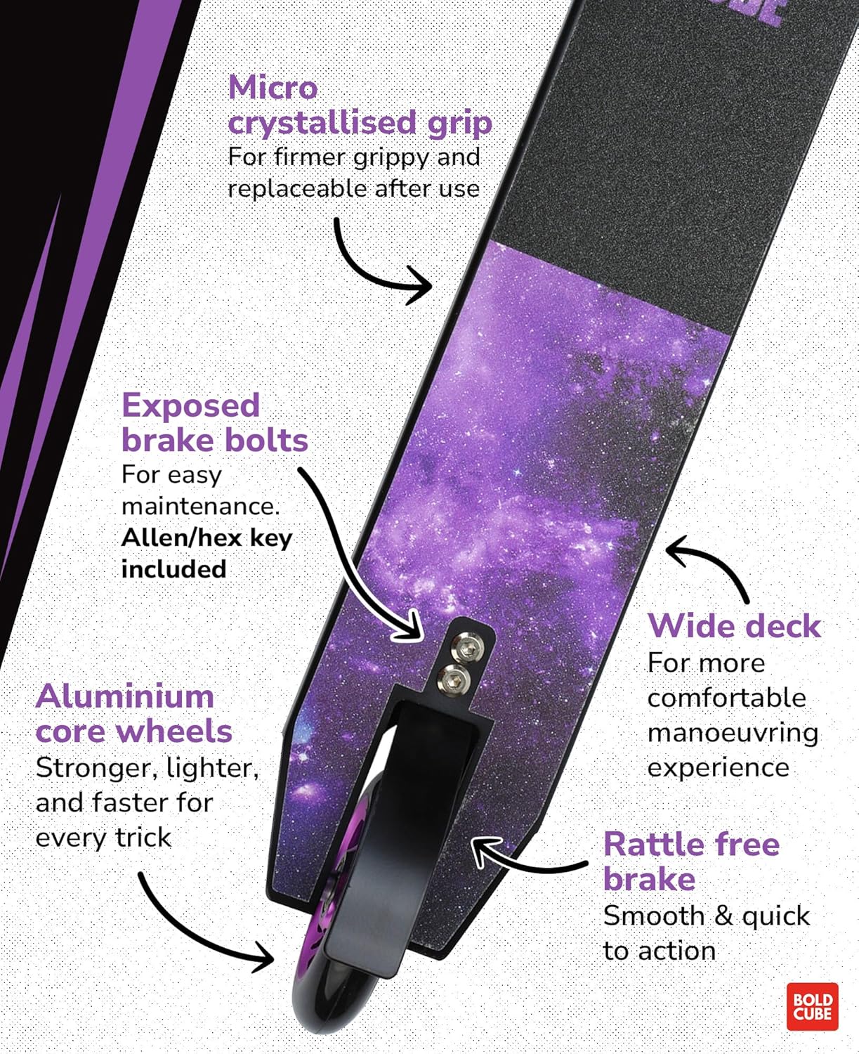 BOLDCUBE Purple - Deluxe Stunt Scooter