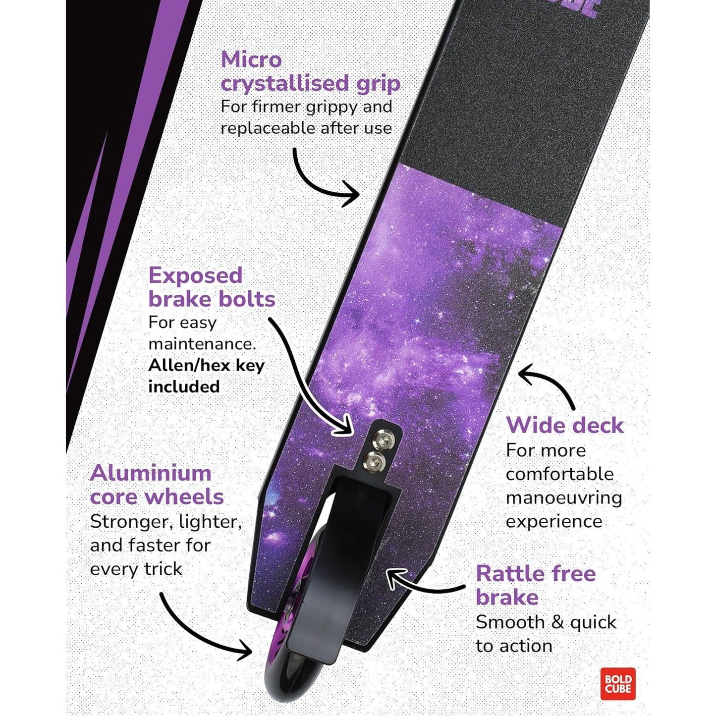 BOLDCUBE Purple - Deluxe Stunt Scooter