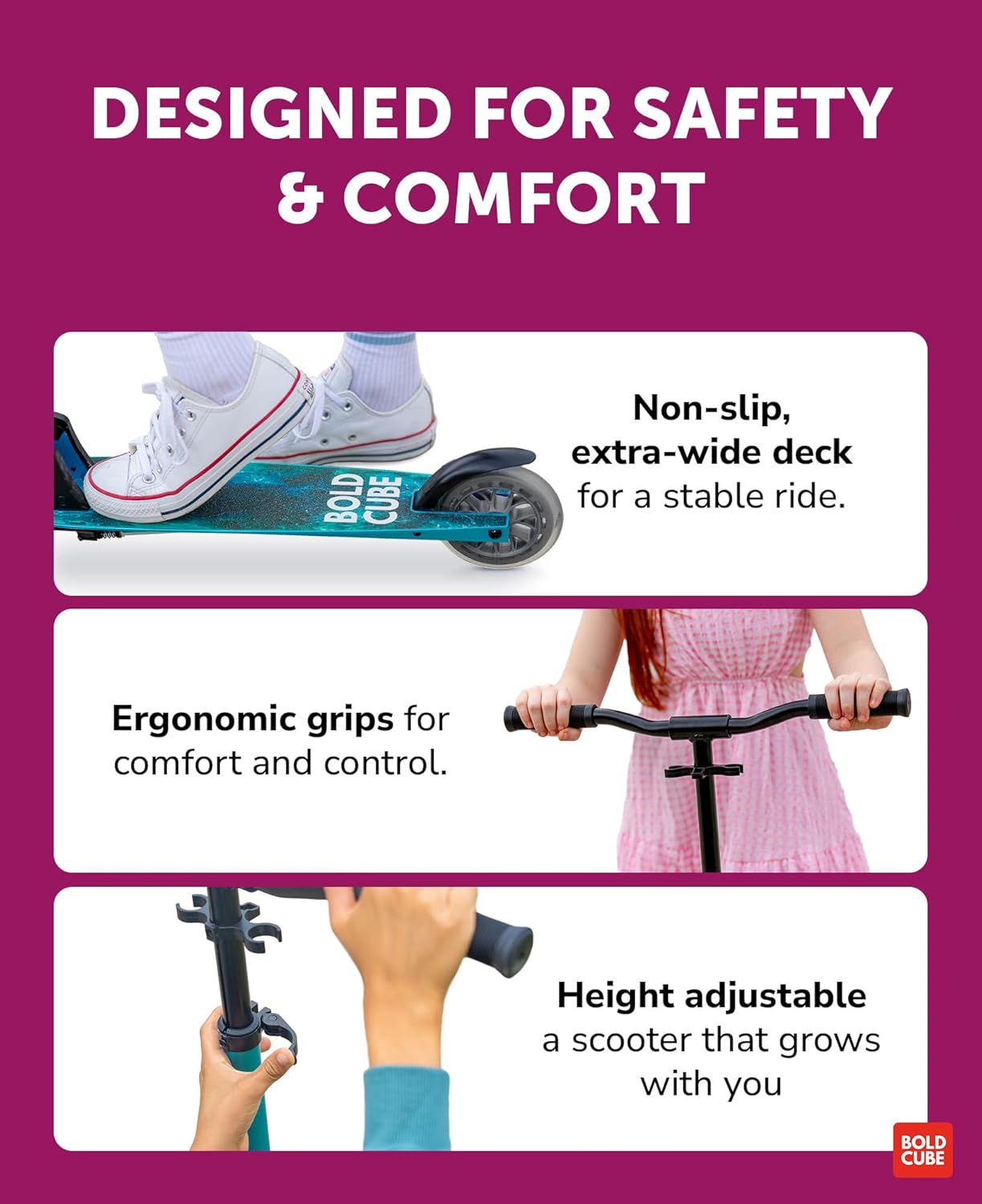 BOLDCUBE Fuchsia - Deluxe 2 Wheel Scooter