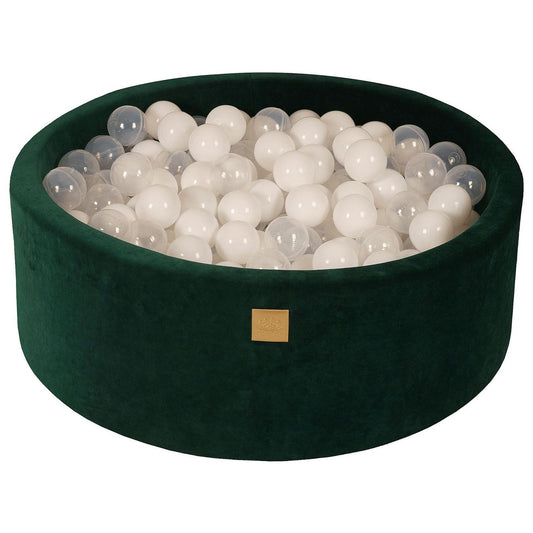 MeowBaby Kids Velvet Round Foam Ball Pit & 200 Balls- Dark Green 