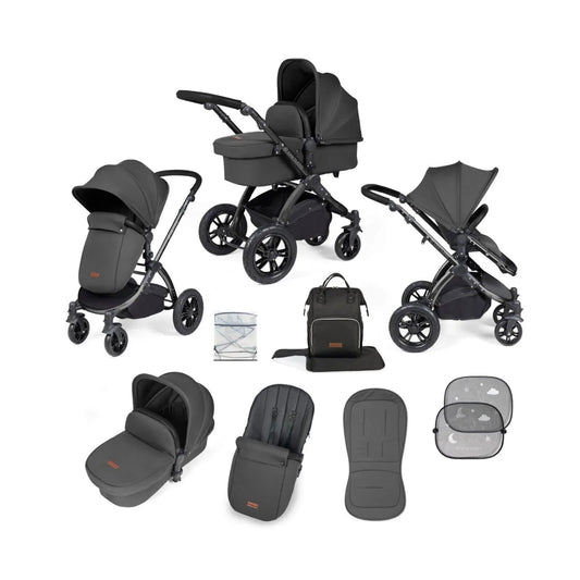 Ickle Bubba Stomp Luxe 2 in 1 Pushchair & Carrycot - Black/Charcoal Grey/Black
