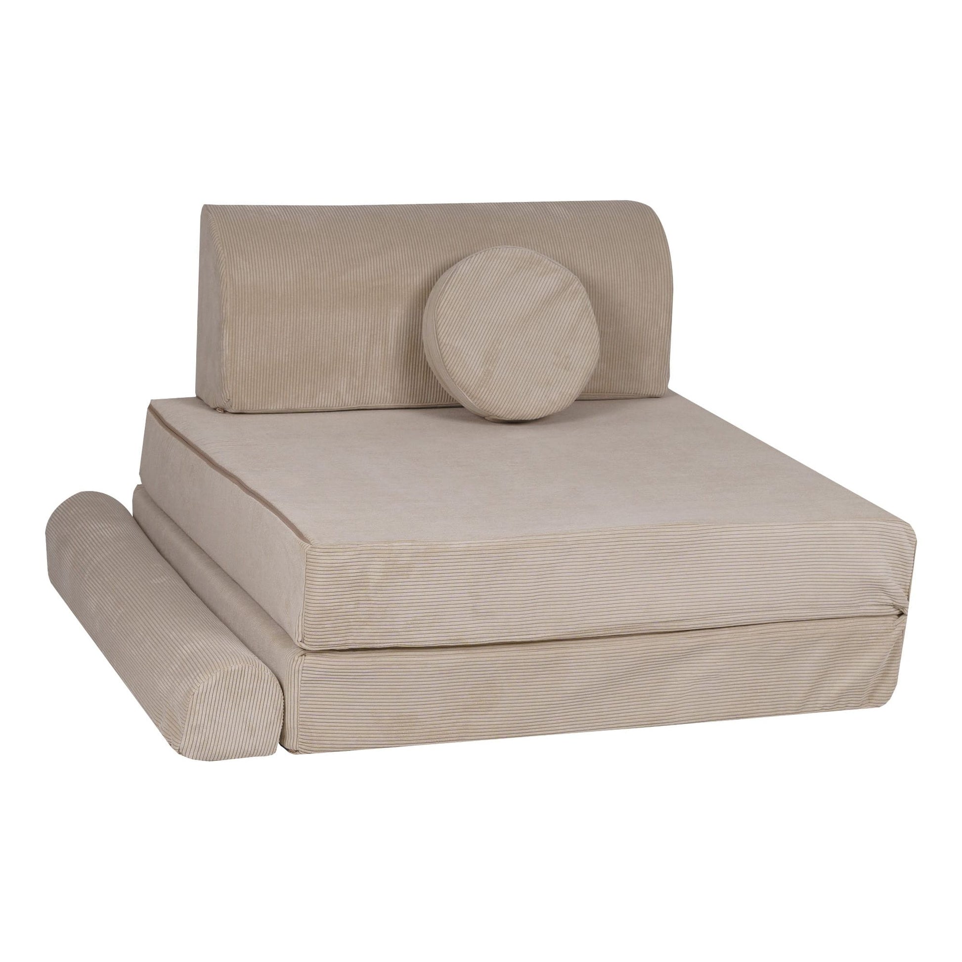 MeowBaby Kids Soft Play Sofa & Fold Out Bed - Corduroy Ecru single seat