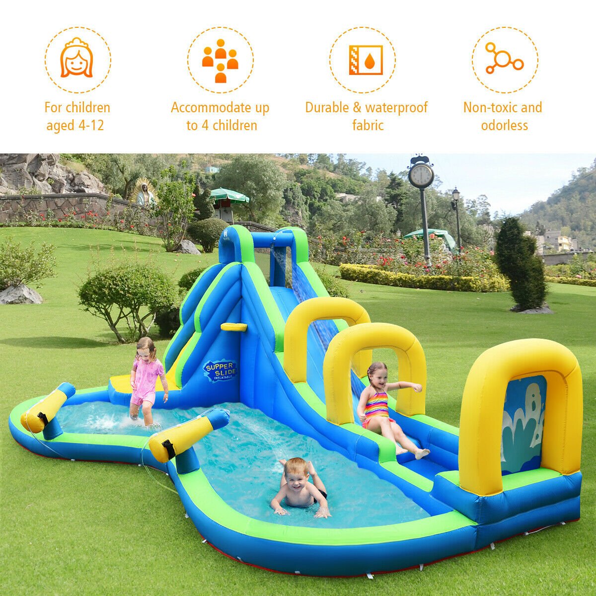 Inflatable Garden Slide with Splash Pool and Water Cannons