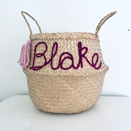Pink Personalised tassel name basket - Extra Large