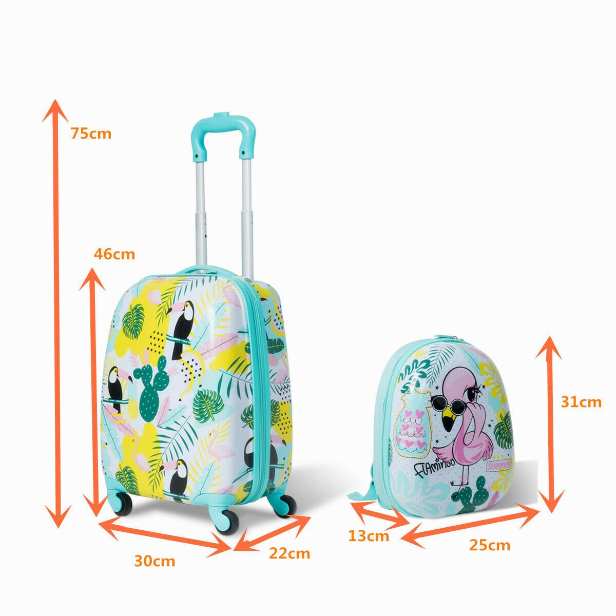 2 Pieces Kids Luggage Set with 4 Casters and Retractable Handle-Multicolour - The Online Toy Shop - Costway - 4