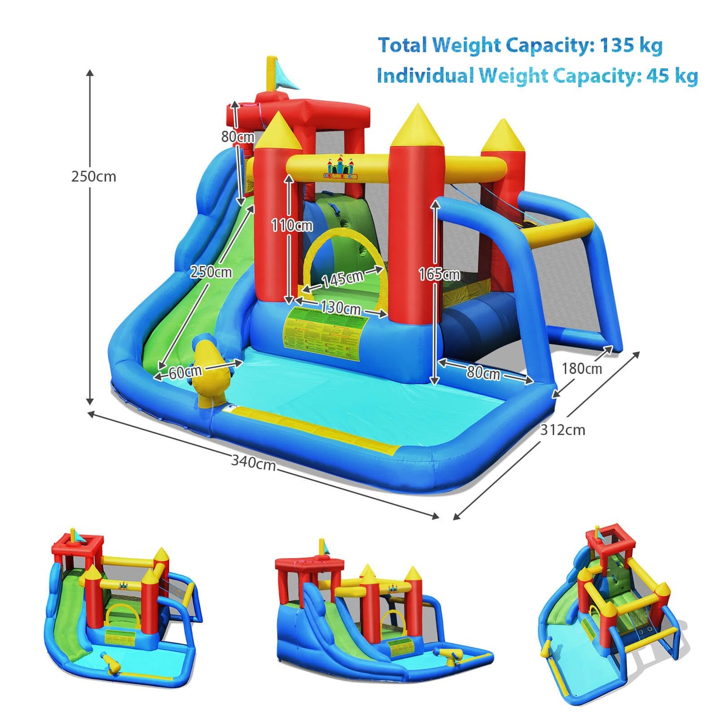 7-in-1 Inflatable Water Slide & Bouncy Castle without Blower