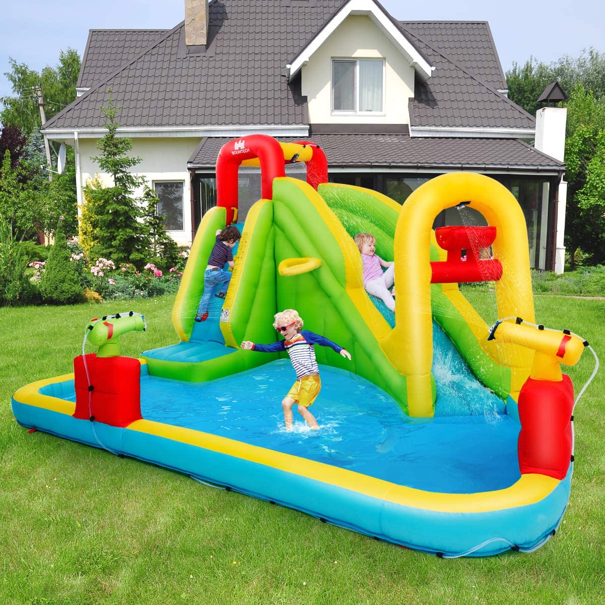 Inflatable Bouncy Castle with Water Slide and Pool Area for Kids