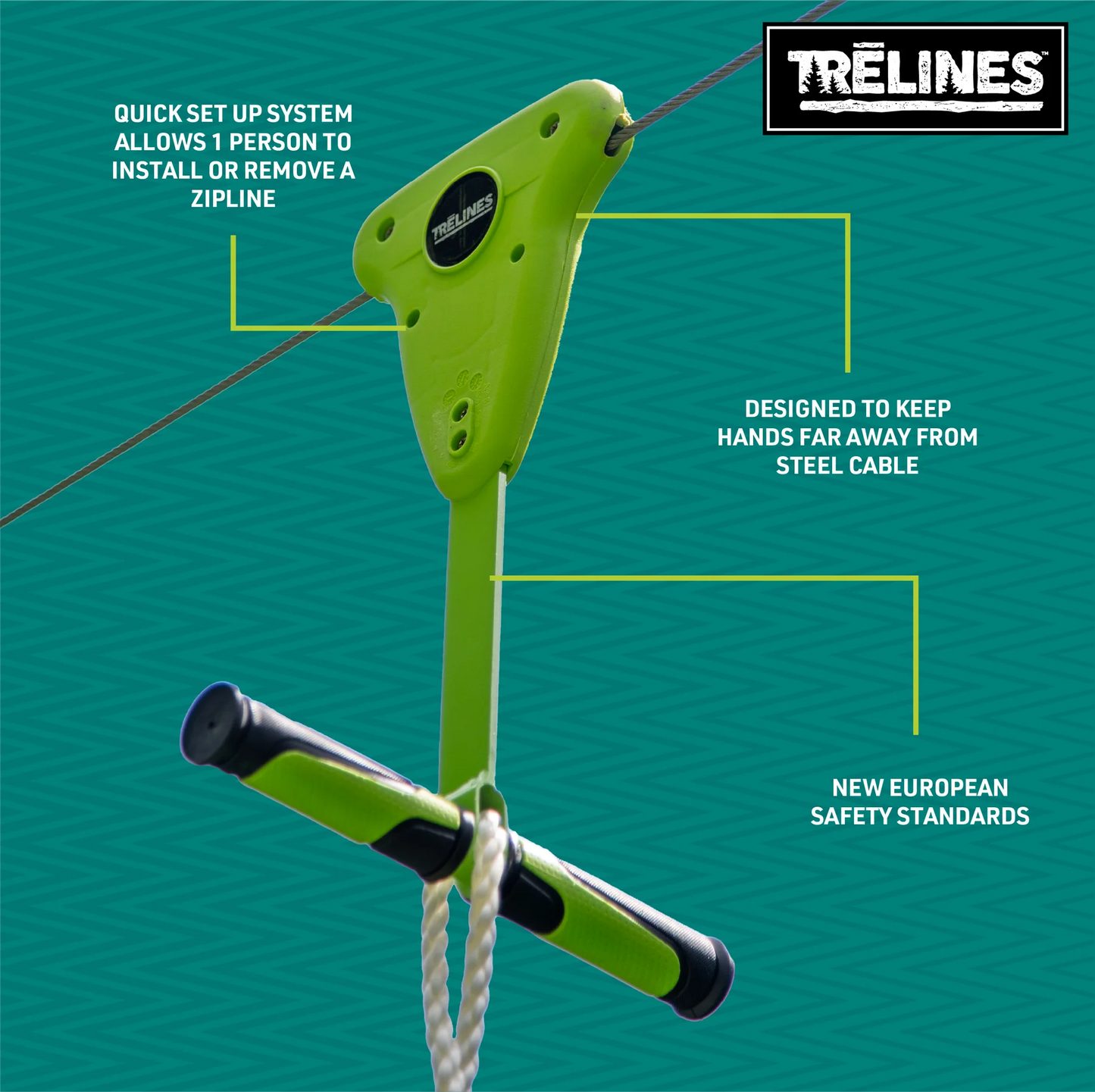 Trēlines Zip line with Brake (Quick Setup Kit)