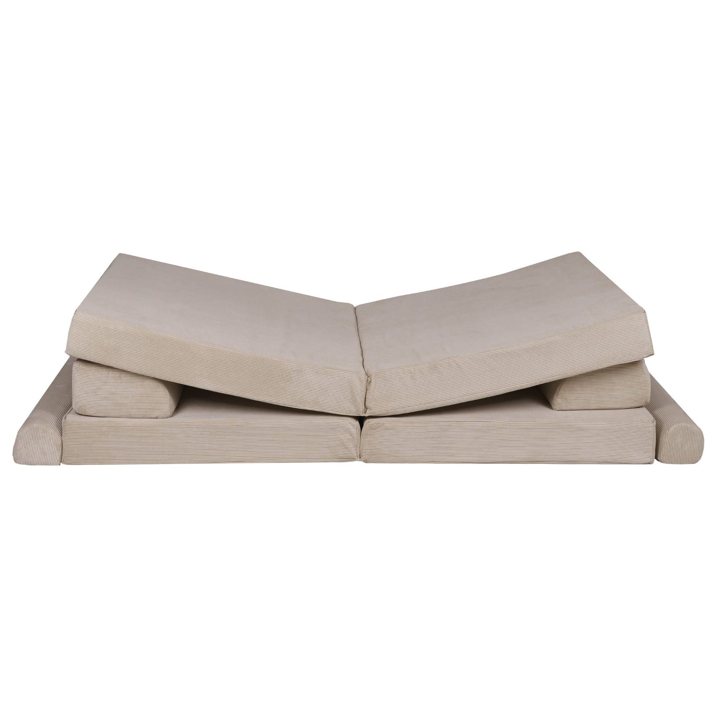 MeowBaby Kids Soft Play Sofa & Fold Out Bed - Corduroy Ecru v shape